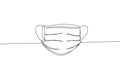 Medical mask, protection, hygiene, sterility, medical supplies, equipment one line art. Continuous line drawing of