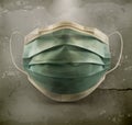 Medical mask, surgical mask on grunge background, virus and infection protection, 3d vector old style