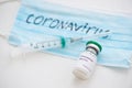 Medical mask and syringe and needles a Coronavirus infection and protection concept