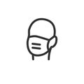 Medical mask vector icon. Protectiv face, head. Line otline flat design isolated on white Royalty Free Stock Photo
