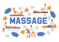 Medical massage people poses set of banners vector illustration. Osteopaths performing treatment manipulations or