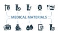 Medical Materials icon set. Contains editable icons theme such as chemical lab, medical app, rhesus factor and more.