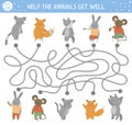 Medical maze for children. Preschool medicine activity. Funny puzzle game with cute ill and healthy patients. Help the animals get