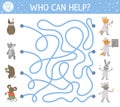 Medical maze for children. Preschool medicine activity. Funny puzzle game with cute ill patients and doctors. Who can help the Royalty Free Stock Photo