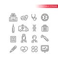Medical or medicine line vector icon set. Hospital, nurse, doctor icons. Royalty Free Stock Photo