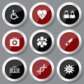 Medical, medicine vector icons, set of silver metallic healthcare concept glossy web buttons Royalty Free Stock Photo