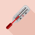 Medical mercury thermometer icon, flat style