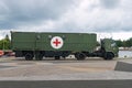 a medical military truck parked in the port of DarÃâowo Royalty Free Stock Photo