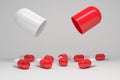 Medical mock up with capsule and pills in red color
