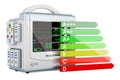 Medical monitor with energy efficiency chart, 3D rendering