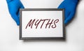 Medical myths concept. Inscription, word about fakes and misinformation about health