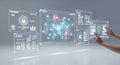 Medical Network Security Digital Interface Animation with Data Visualization and Cyber Protection on Touchscreen with Clean White Royalty Free Stock Photo