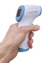 Medical non-contact digital infrared thermometer in hand isolated. png transparent Royalty Free Stock Photo