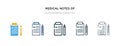 Medical notes of a list paper on a clipboard icon in different style vector illustration. two colored and black medical notes of a
