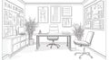 Doctor\'s Office Medical Consultation Space - Line Art Sketch Royalty Free Stock Photo