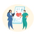 Medical online consultation. Telemedicine. Therapist and cardiologist examine patient online. Flat vector illustration