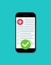 Medical online prescription. Digital form for medical register. Online report, check in mobile phone. Survey of insurance of