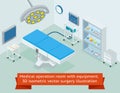 Medical operation room with equipment. 3D isometric vector surgery illustration Royalty Free Stock Photo