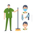 Medical orderlies without mask and in mask. Medical workers on a white. Hospital staff. Vector illustration in a flat