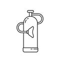 Medical oxygen cylinder tank with mask. Linear icon of gas bottle, balloon. Black illustration. Medic equipment for treatment, Royalty Free Stock Photo