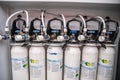 Medical oxygen cylinders. Close up shot of oxygen breathing cylinder