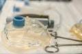 A medical oxygen mask is lying on the table in the operating room Royalty Free Stock Photo