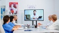 Medical people carefully listening online video presentation Royalty Free Stock Photo
