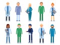 Medical personal. Male and female healthcare professionals. Vector illustrations in flat style