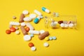 Medical pharmacology addiction. Antidepressant, antibiotic, antioxidant, aspirin pills Royalty Free Stock Photo