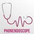 Medical Phonendoscope Isolated Vector. Medical Diagnosis. Red Heart