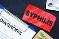 Medical photo shows printed text Syphilis