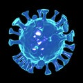 Medical picture of blue covid-19 cell on black background with clipping path, corona virus 3d rendering human healthcare