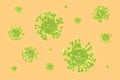 Medical picture group of green covid-19 cell isolated on yellow background