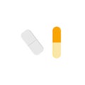 Medical pill flat design vector illustration. Capsule and tablet isolated on white background. chemical drug and health care