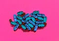 Sketchy drawing illustration of medical pills on colorful background