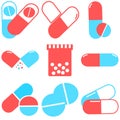 Medical pills icons set. Medicine, pharmacy, hospital set of drugs. Medication, pharmaceutics concept. Vector illustration. Drugs Royalty Free Stock Photo