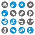 Medical pills icons set, vector collection.