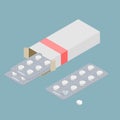 Medical pills in pack. Medications isometrics. Healing in cardboard box. Health pilule. vitamins Royalty Free Stock Photo