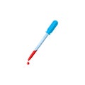 Medical pipette with a drop of blood falling. Biochemical analysis, blood testing. Vector icon in flat style isolated on Royalty Free Stock Photo