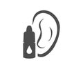 Medical pipette with a drop. Treatment of ear diseases logo design. Human ears with pipette illustration.