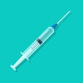 Medical plastic syringe with needle for medical drug injection, vaccine for care and treatment