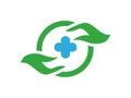 Medical Plus and Green Circle and Hand Icon