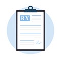 Medical prescription pad. Recipe for pills on clipboard. Healthcare document icon. Pharmacy control. Vector illustration Royalty Free Stock Photo