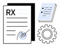 Medical Prescription and Workflow with Signed Document, Notepad, and Gear Symbolizing Process Royalty Free Stock Photo