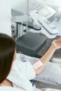 Medical Procedure. Woman Scanning Veins With Vein Finder