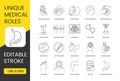 Medical professions icon set in vector, unique medical roles, editable stroke neonatologist and neurosurgeon