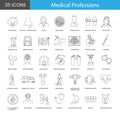 Medical Professions set of line icons in vector includes nephrologist and neonatologist, neurosurgeon and neurologist