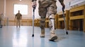 medical prosthetics clinic. Soldiers suffering from mine explosion injuries. Bionic prosthetic legs.