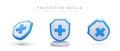 Medical protection, insurance symbol. Set of vector shields with blue cross Royalty Free Stock Photo