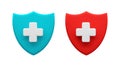 Medical Protection Shields with Cross Symbols in Blue and Red. Vector stock illustration Royalty Free Stock Photo